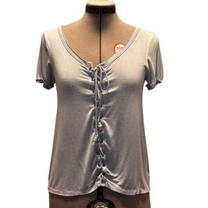 American Eagle Soft & Sexy Lace-Up Tee | Size S | Light Blue Gray
